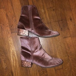 Pink velvet ankle boots